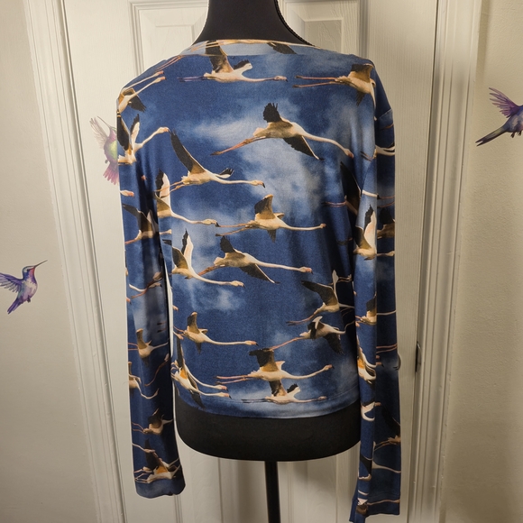 Isabel de Pedro Blue & Black Flamingo Flock Print Cardigan Y2K Maximalist Knit - Picture 5 of 7